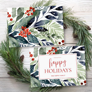 Cartes Pour Fêtes Annuelles Joyeuses vacances aquarelle Floral