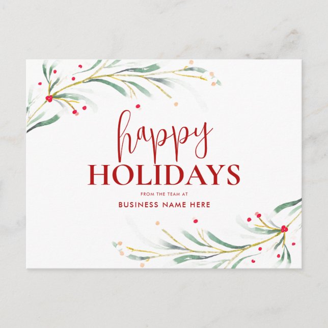 Cartes Pour Fêtes Annuelles Joyeuses Vacances Aquarelle Verdure Affaires (Devant)