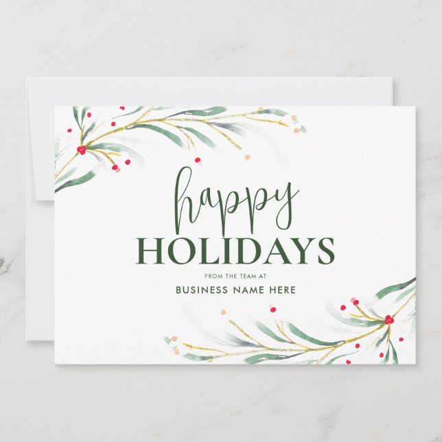 Cartes Pour Fêtes Annuelles Joyeuses Vacances Aquarelle Verdure Affaires (Devant)