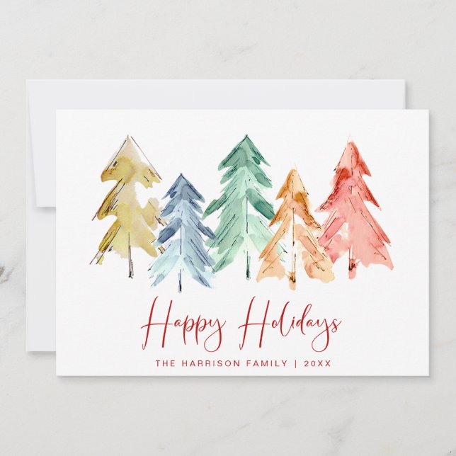 Cartes Pour Fêtes Annuelles Joyeuses vacances Arbre aquarelles minima moderne (Devant)
