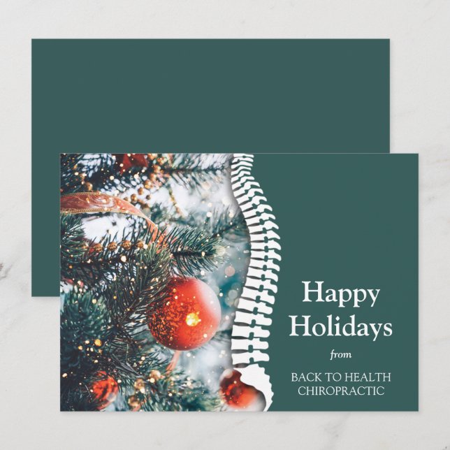 Cartes Pour Fêtes Annuelles Joyeuses vacances Arbre de Noël Chiropratique (Devant / Derrière)
