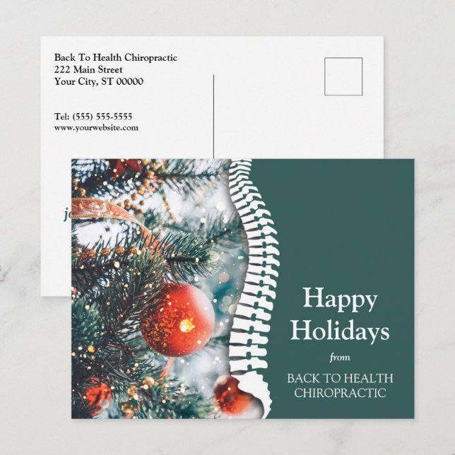 Cartes Pour Fêtes Annuelles Joyeuses vacances Arbre de Noël Chiropratique (Devant / Derrière)