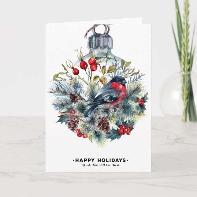 Cartes Pour Fêtes Annuelles Joyeuses Vacances Avec Ornement D'Oiseaux (Devant)
