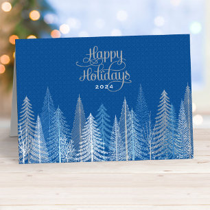 Cartes Pour Fêtes Annuelles Joyeuses vacances Blue Silver Winter Scène Affaire