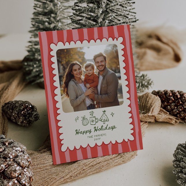 Cartes Pour Fêtes Annuelles Joyeuses vacances Blush Red Whimsical Photo (Créateur téléchargé)