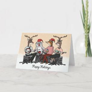 Cartes Pour Fêtes Annuelles Joyeuses Vacances Bois Animaux Stump Music Card