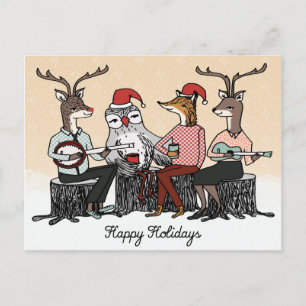 Cartes Pour Fêtes Annuelles Joyeuses Vacances Bois Animaux Stump Music Card