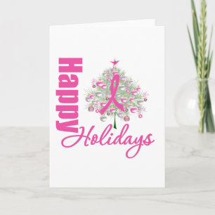 Cartes Pour Fêtes Annuelles Joyeuses Vacances Cancer du sein Pink Ribbon