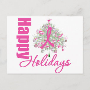 Cartes Pour Fêtes Annuelles Joyeuses Vacances Cancer du sein Pink Ribbon