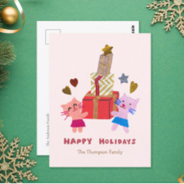 Cartes Pour Fêtes Annuelles Joyeuses vacances chats mignons avec cadeaux rose 