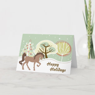 Cartes Pour Fêtes Annuelles Joyeuses vacances Cheval Brown Snowy hiver Noël