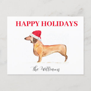 Cartes Pour Fêtes Annuelles Joyeuses vacances Chien Dachshund Elégante aquarel