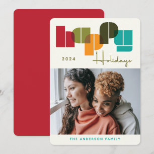 Cartes Pour Fêtes Annuelles Joyeuses vacances Colorful Bold Typographie Photo