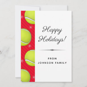 Cartes Pour Fêtes Annuelles Joyeuses vacances de tennis Red Striped Snowflake 
