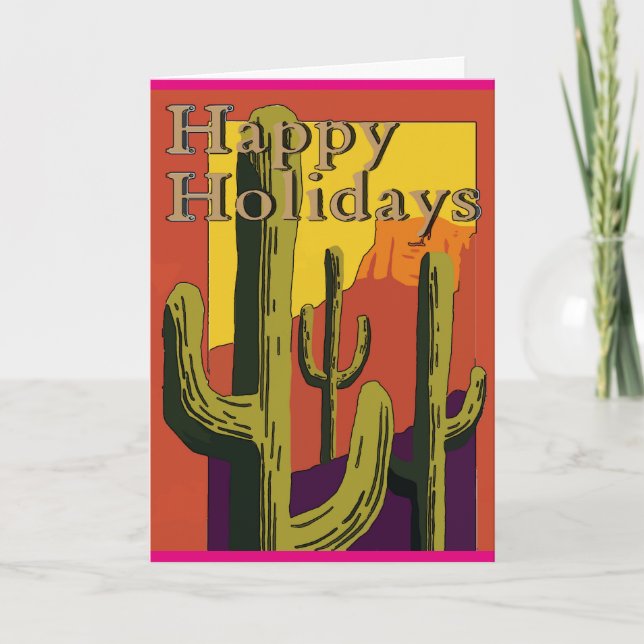 Cartes Pour Fêtes Annuelles Joyeuses vacances Désert Cactus, Noël (Devant)