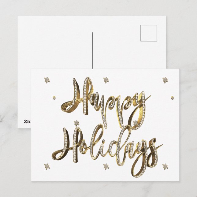 Cartes Pour Fêtes Annuelles Joyeuses Vacances Diamants Blancs Gold Script Chic (Devant / Derrière)