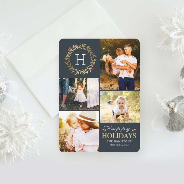 Cartes Pour Fêtes Annuelles Joyeuses Vacances EDITABLE Couleur Festive Wreath (Créateur téléchargé)