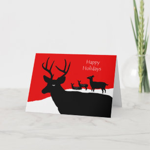 Cartes Pour Fêtes Annuelles Joyeuses vacances, famille des cerfs Silhouette en