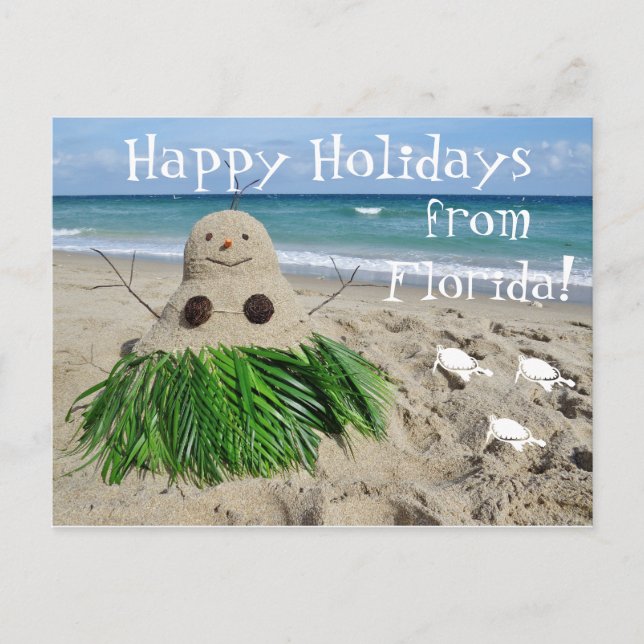 Cartes Pour Fêtes Annuelles Joyeuses vacances Floride Noël Snowman Sandman (Devant)