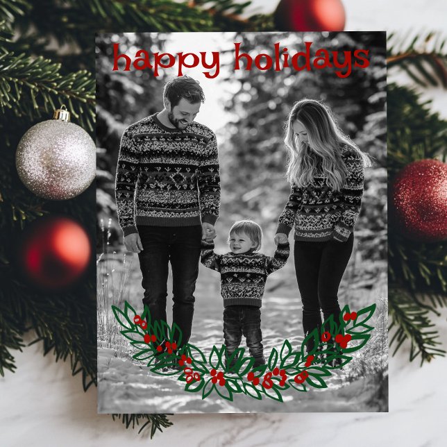 Cartes Pour Fêtes Annuelles Joyeuses vacances Garland CUSTOM PHOTO Noël (Happy Holidays Garland CUSTOM PHOTO Christmas Holiday Postcard
)