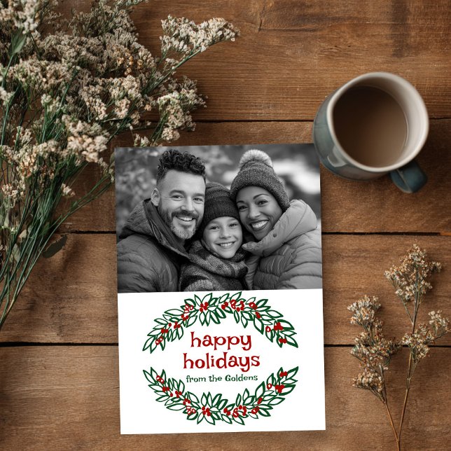 Cartes Pour Fêtes Annuelles Joyeuses vacances Garland CUSTOM PHOTO Noël (Happy Holidays Garland CUSTOM PHOTO Christmas Holiday Card
)