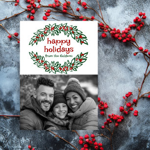 Cartes Pour Fêtes Annuelles Joyeuses vacances Garland CUSTOM PHOTO Noël