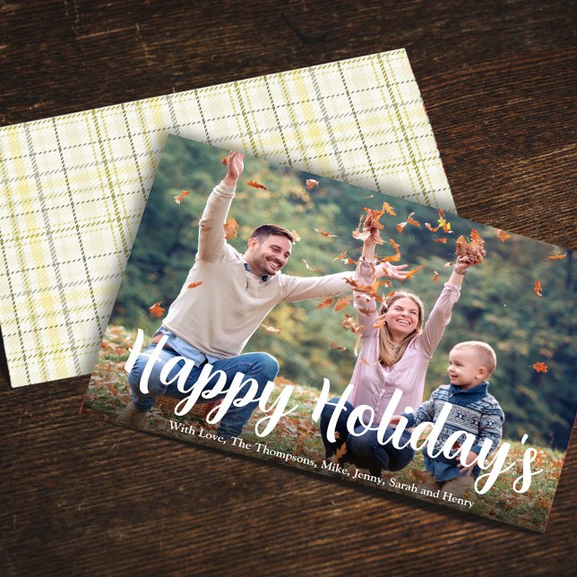 Cartes Pour Fêtes Annuelles Joyeuses Vacances Gold Calligraphie Hiver Plaid (Créateur téléchargé)