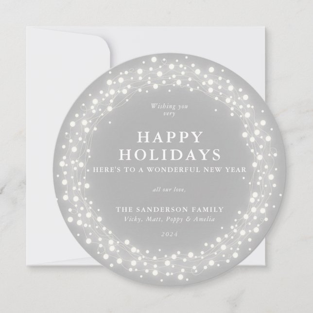 Cartes Pour Fêtes Annuelles Joyeuses Vacances Gris Rond Feux (Devant)