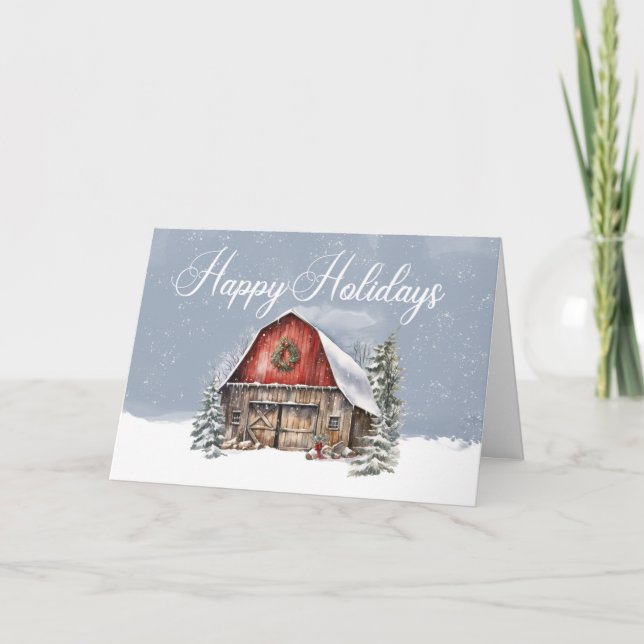 Cartes Pour Fêtes Annuelles Joyeuses Vacances Hiver Ferme des neiges Grange (Devant)