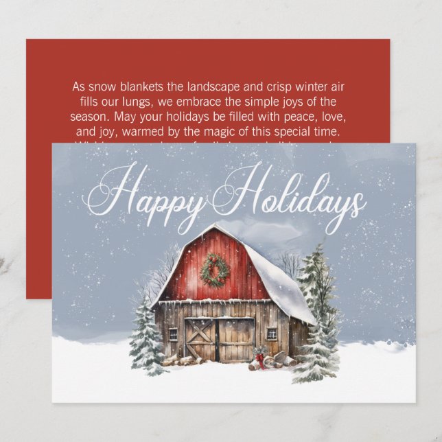 Cartes Pour Fêtes Annuelles Joyeuses Vacances Hiver Ferme des neiges Grange (Devant / Derrière)