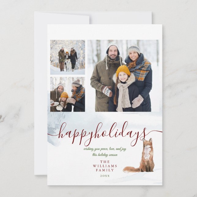 Cartes Pour Fêtes Annuelles Joyeuses vacances hiver Fox 3 Photo Noël (Devant)