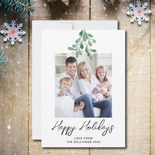 Cartes Pour Fêtes Annuelles Joyeuses vacances hiver verdure Mistletoe photo (Créateur téléchargé)