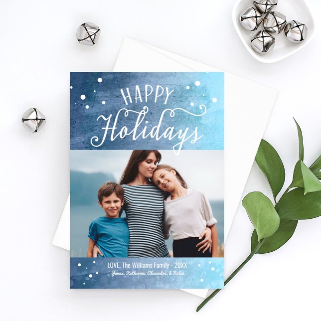 Cartes Pour Fêtes Annuelles Joyeuses vacances Ice Bleu neige aquarelle photo (Créateur téléchargé)
