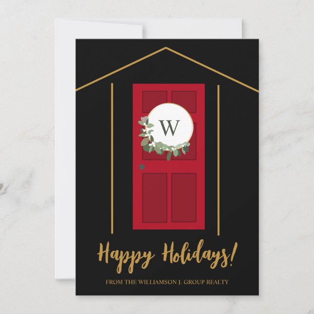 Cartes Pour Fêtes Annuelles Joyeuses vacances Immobilier Monogramme Porte cour (Devant)