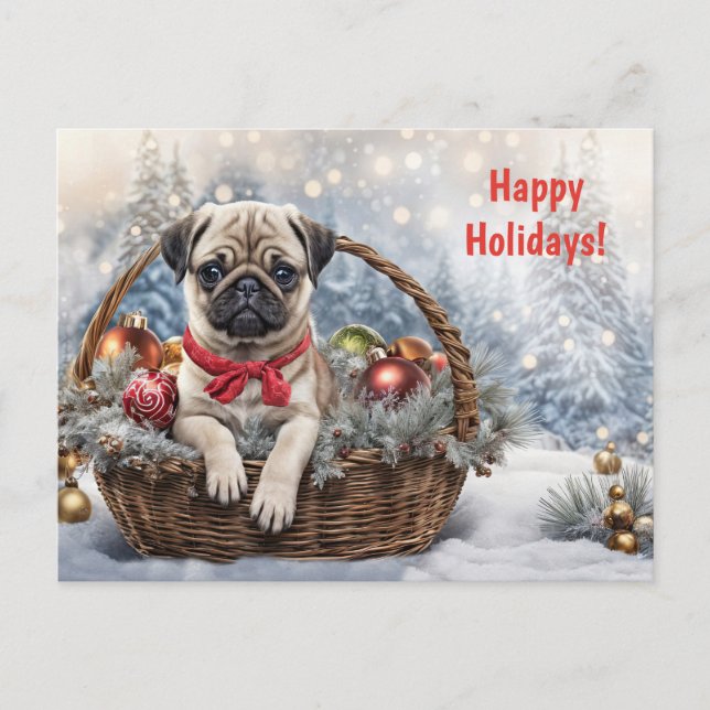 Cartes Pour Fêtes Annuelles Joyeuses vacances mignonnes Carlin Chien Chien Chi (Devant)