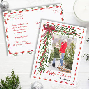 Cartes Pour Fêtes Annuelles Joyeuses vacances Mistletoe Red Bow Family Photo