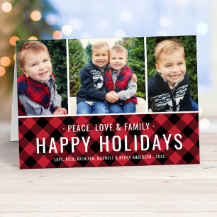 Cartes Pour Fêtes Annuelles Joyeuses Vacances Moderne Buffalo Rouge Plaid Phot