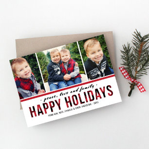 Cartes Pour Fêtes Annuelles Joyeuses Vacances Moderne Buffalo Rouge Plaid Phot