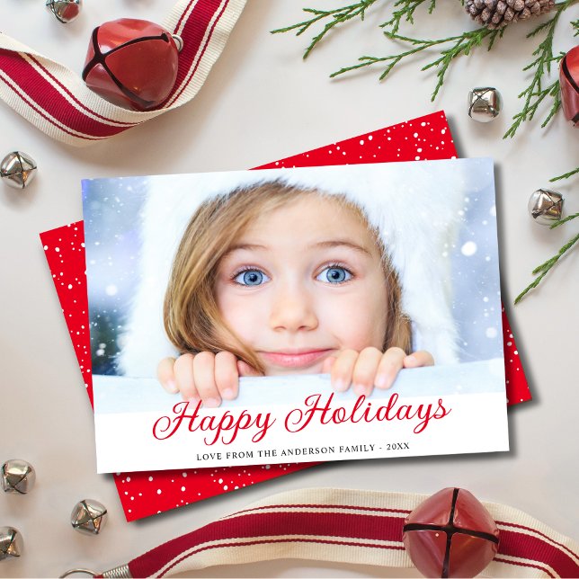 Cartes Pour Fêtes Annuelles Joyeuses Vacances Moderne Photo Red Holiday Card (Créateur téléchargé)
