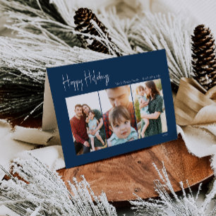 Cartes Pour Fêtes Annuelles Joyeuses vacances modernes   Bleu plié à trois pho