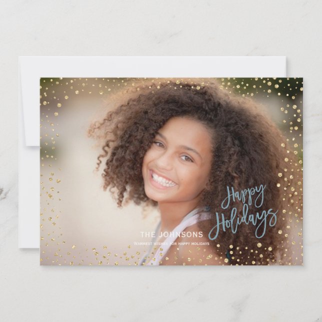 Cartes Pour Fêtes Annuelles Joyeuses vacances modernes Or & gris bleu Lettres (Devant)