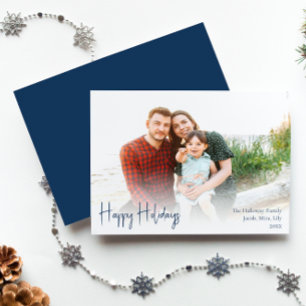 Cartes Pour Fêtes Annuelles Joyeuses vacances modernes   Photo bleue complète