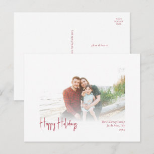 Cartes Pour Fêtes Annuelles Joyeuses vacances modernes   Red Script Faded Phot