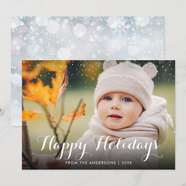 Cartes Pour Fêtes Annuelles Joyeuses vacances neige photo Noël (Devant / Derrière)