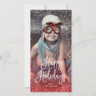 Cartes Pour Fêtes Annuelles Joyeuses vacances neige photo RED