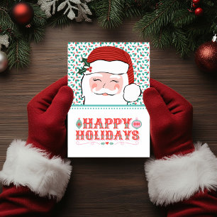 Cartes Pour Fêtes Annuelles Joyeuses vacances Père Noël   Rose et Rouge Holly