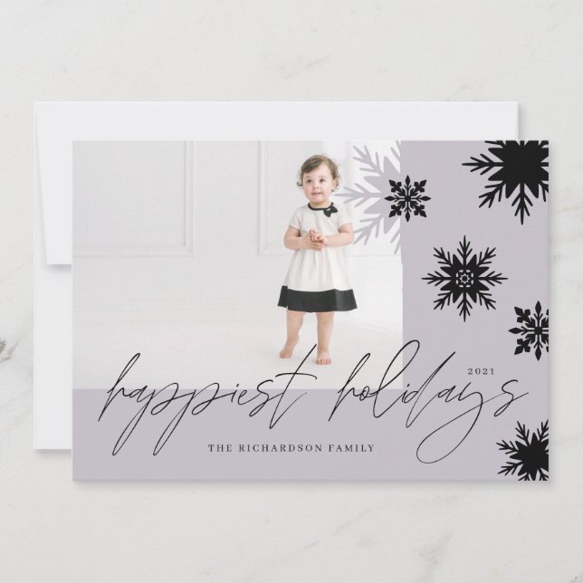 Cartes Pour Fêtes Annuelles Joyeuses vacances Périwinkle Black Snowflakes Fami (Devant)