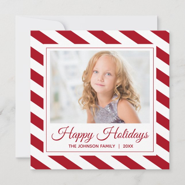 Cartes Pour Fêtes Annuelles Joyeuses vacances photo |Bandes blanches rouges (Devant)