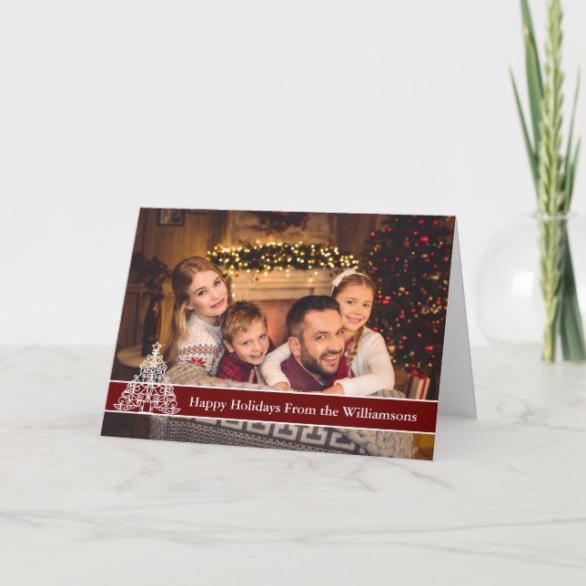 Cartes Pour Fêtes Annuelles Joyeuses vacances Photo Blanc Plan Arbre de Noël (Devant)