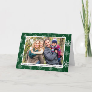 Cartes Pour Fêtes Annuelles Joyeuses vacances Photo Flammes de neige Vert Plié